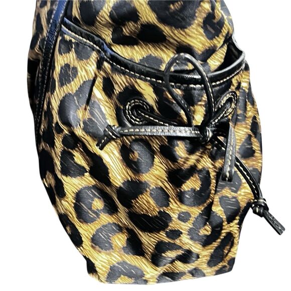 Brighton Leopard Print Satchel Tote Bag Black Patent Trim Woven Handles Filigree - Picture 3 of 11